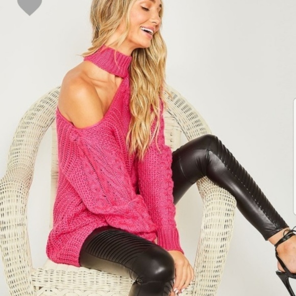 NWT One Shoulder Mock Neck Cable Knit Sweater in Tan, S - Picture 3 of 9